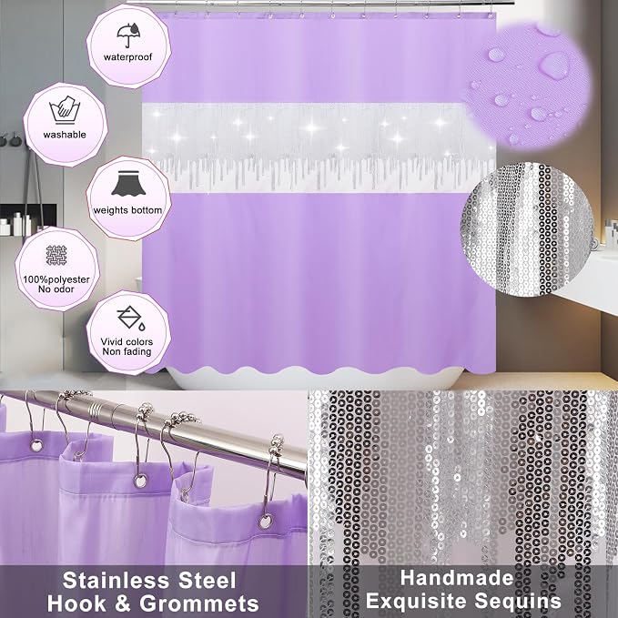 24PCS Bathroom Sets with Shower Curtain and Rugs,Bathroom Sets with Extra Soft and Absorbent Bath Rugs Purple Shower Curtain Set