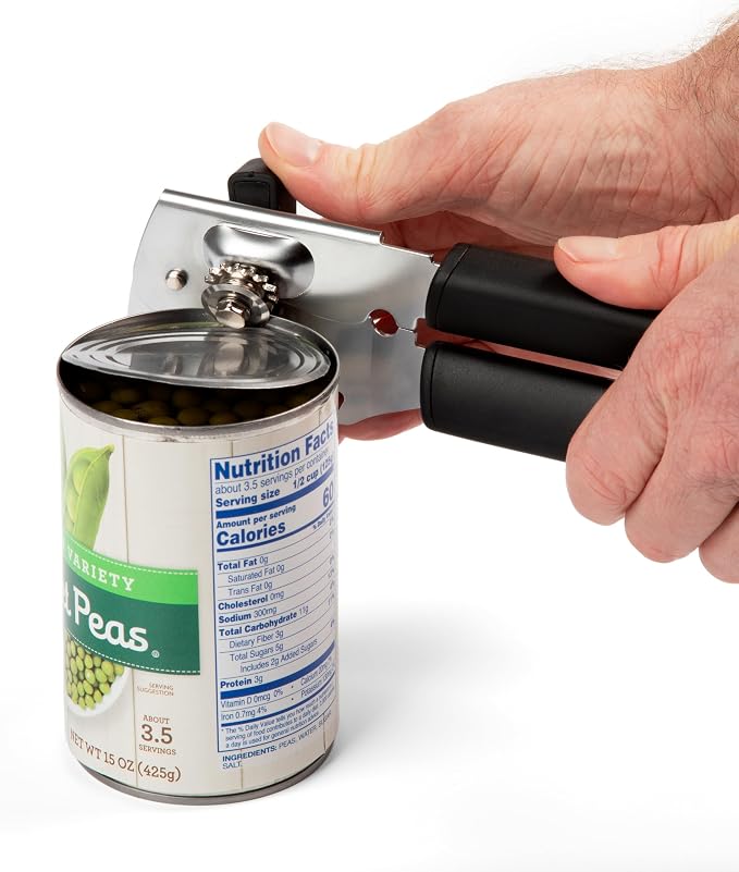 PL8 Can Opener - Stainless Steel Cutting Wheel for smooth edge, Ergonomic Soft-Grip Handles, Built-In Bottle Opener, Durable and Easy to Clean Kitchen Tool