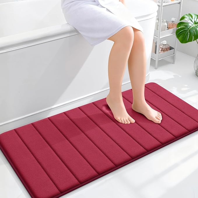 OLANLY Memory Foam Long Bathroom Rugs Runner 44x20, Super Soft Absorbent Bath Mat, Quick Dry, Machine Washable Shower Floor Rugs, Bathmat Carpet, Bathroom Home Decor Accessories, Burgundy
