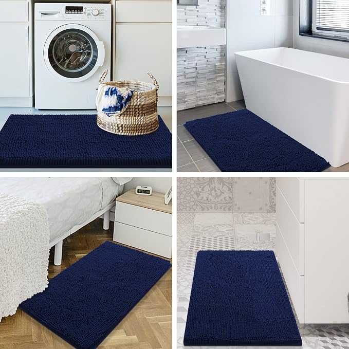 Smiry Luxury Chenille Bathroom Rugs 70x24, Extra Soft and Absorbent Shaggy Bath Mat, Machine Washable, Non-Slip Plush Carpet Runner for Tub, Shower, and Floor, Home Decor Accessories, Navy Blue