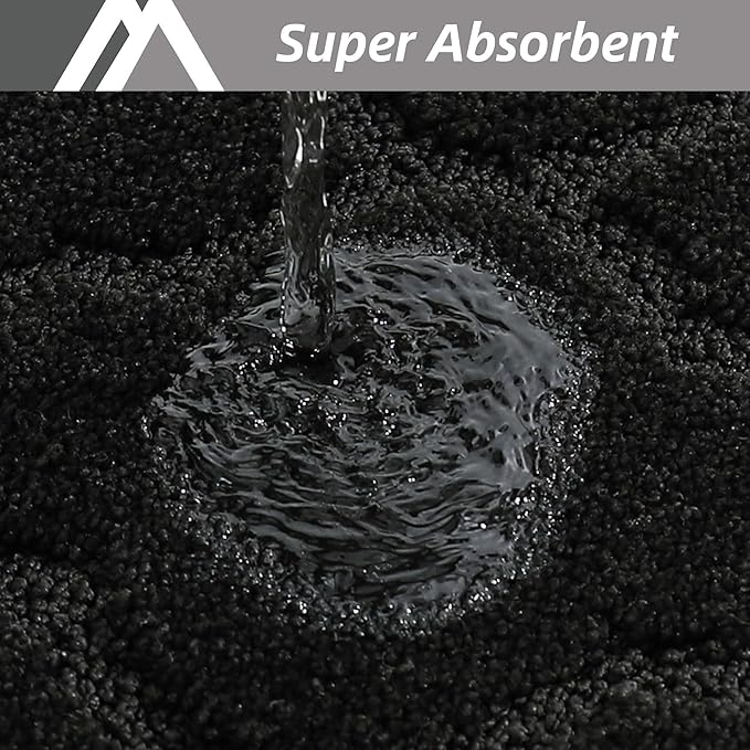 COSY HOMEER Soft Kitchen Rugs [2 PCS] for in Front of Sink Super Absorbent Kitchen Floor Mats and Mats 24x35 Inch/24X60 Non-Skid Kitchen Mat Standing Mat Washable,Polyester,Black