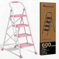 Step Ladder Foldable Folding Stool - for Home Adults Kitchen 4 Stepping Extension Tall Heavy Duty with Handrails - Closet Stepstool Stair Ladders Extendable Stepladder for Indoor House 600Lbs