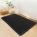 Black Bathroom Rug - Waffle Bath Mat Non Slip Washable, Super Absorbent & Quick Dry, Boho Bath Mat Farmhouse Bathroom Decor, 20'' x 32'', Black