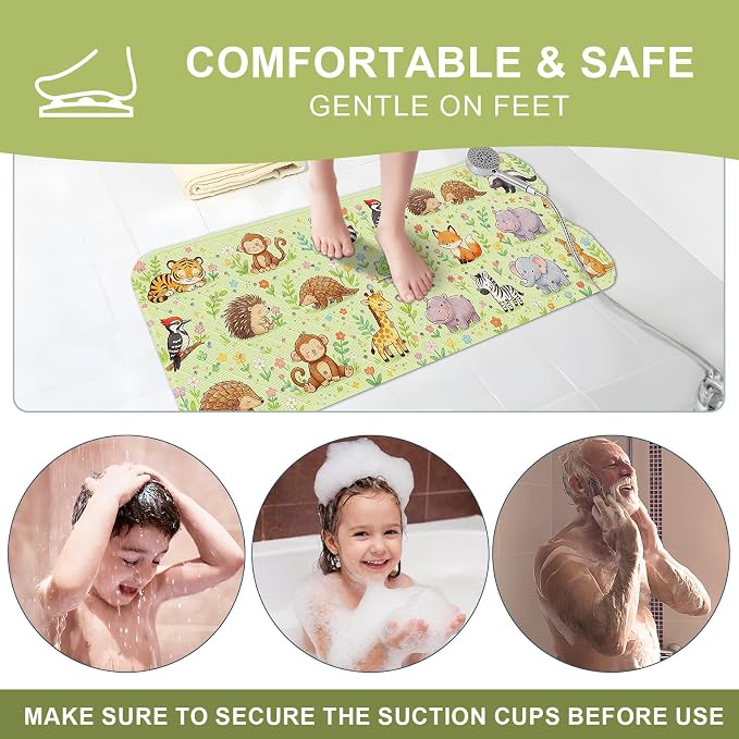 XIYUNTE Baby Bath Mat for Tub Non Slip Kids, BPA Free Extra Long Bathtub Mat 40x16 with Drain Holes and 200 Suction Cups, Non Toxic Machine Washable Toddler Bath Mat, Eco-Friendly Certified