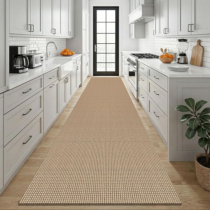 KOZYFLY Boho 3x12 Runners Rugs for Hallway, Long Washable Runner Rug, Woven Non Slip Kitchen Runner, Braided Entryway Rug, Floor Carpet for Entry, Aisle, Hall, Orange Beige/Tan/Brown