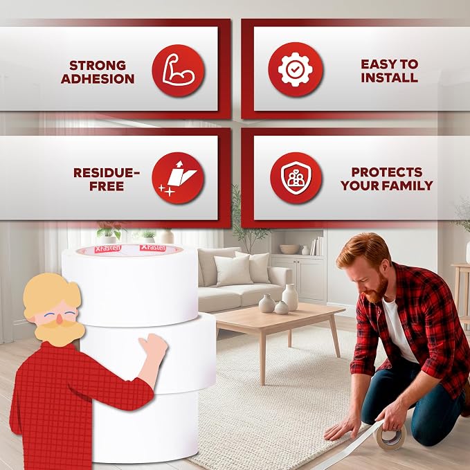 XFasten Double Sided Carpet Tape - 2” x 10yd (3-Pk) Bulk Double Sided Rug Tape for Carpet, Indoor Outdoor Carpet Tape for Area Rugs over Carpet, Strong Adhesion Carpet Binding Tape for Hardwood Floors