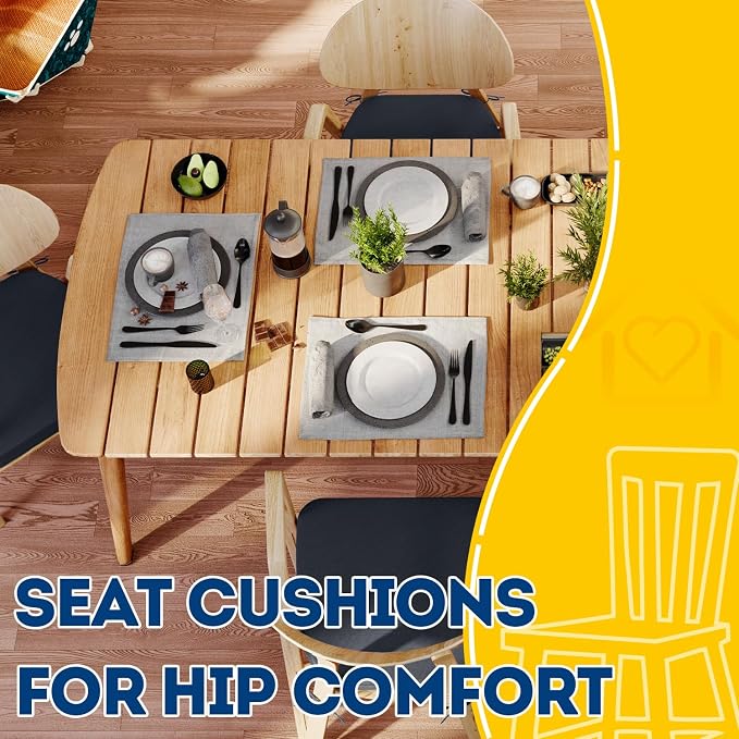 AAAAAcessories D-Shaped Chair Cushions, 2" Thick Dining Chair Pads with Ties and Removable, Machine-Washable Cover, 17" x 16", Set of 2, Charcoal Gray