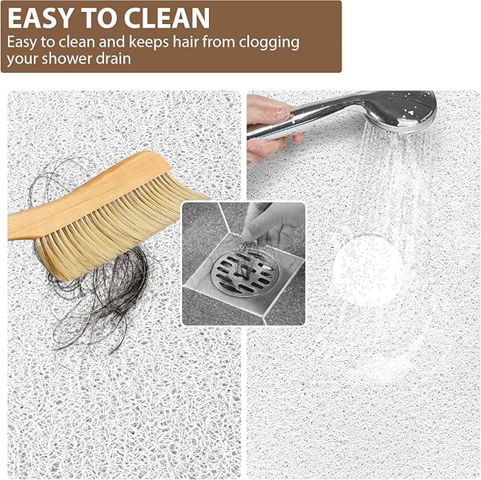 Extra Large Non Slip Shower Mat: 59x35.4 inch Loofah Shower Mat for Inside Shower with Drain Hole in Middle, Soft PVC Anti-Slip Shower Stall Mats for Bathroom,Wet Area, Quick Drying
