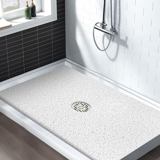 Extra Large Non Slip Shower Mat: 47.2x31.5 inch Loofah Shower Mat for Inside Shower with Drain Hole in Middle, Soft PVC Anti-Slip Shower Stall Mats for Bathroom,Wet Area, Quick Drying