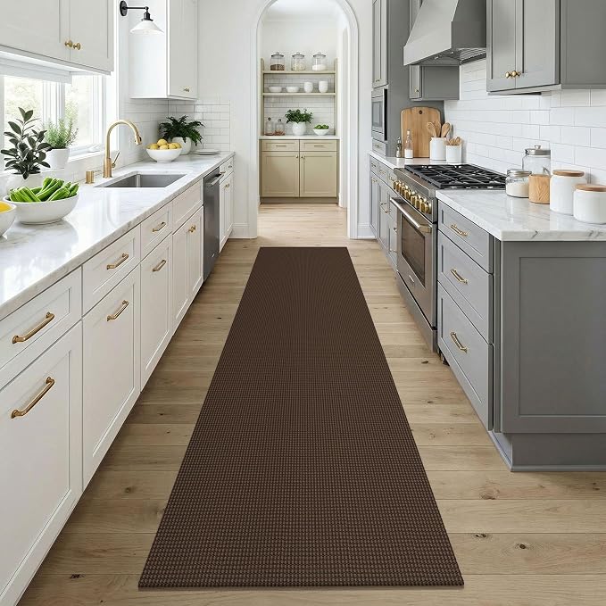 KOZYFLY Cotton Runners for Hallway 3x9, Wide Washable Runner Rug, Woven Non Slip Kitchen Runner, Braided Entryway Rug, Floor Carpet for Foyer, Bedroom, Hall, Brown/Dark Brown