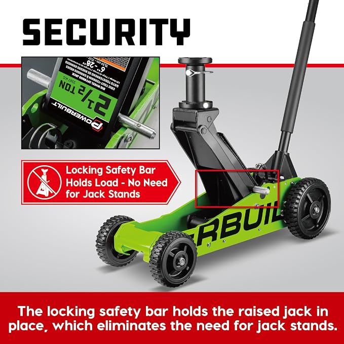 Powerbuilt 2.5 Ton Big Wheel Off Road Jack, Vehicle Lift for Trucks, SUVs, ATVs Offroad Vehicles, Oversized Wheels for Rugged Terrain, 5000 LB Capacity, Green 620624ECE