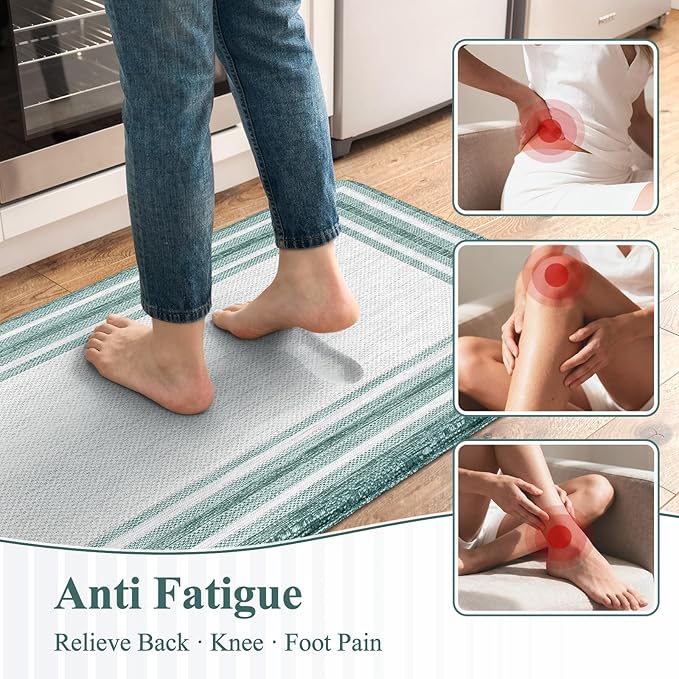 KIMODE Anti Fatigue Kitchen Mats,Farmhouse Kitchen Rugs Non Slip Rubber Backing,Waterproof Kitchen Mat for Floor,Green Laundry Room Rug,Cushioned Standing Desk Mat for Kitchen Decor,Bathroom Sink