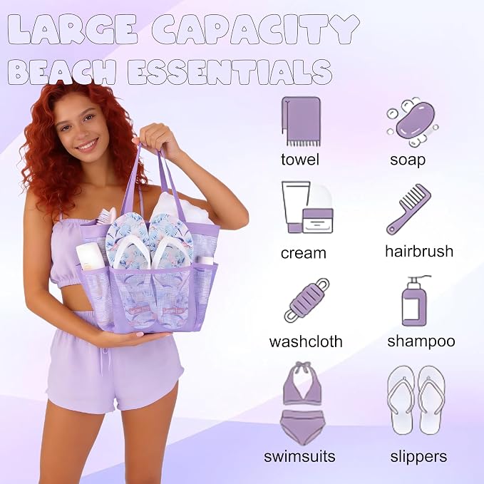 Attmu Mesh Shower Caddy Portable, Quick Dry Hanging Shower Tote Bag for College Dorm Room Essentials, Large Capacity Caddy Dorm for Bathroom Gym Swimming
