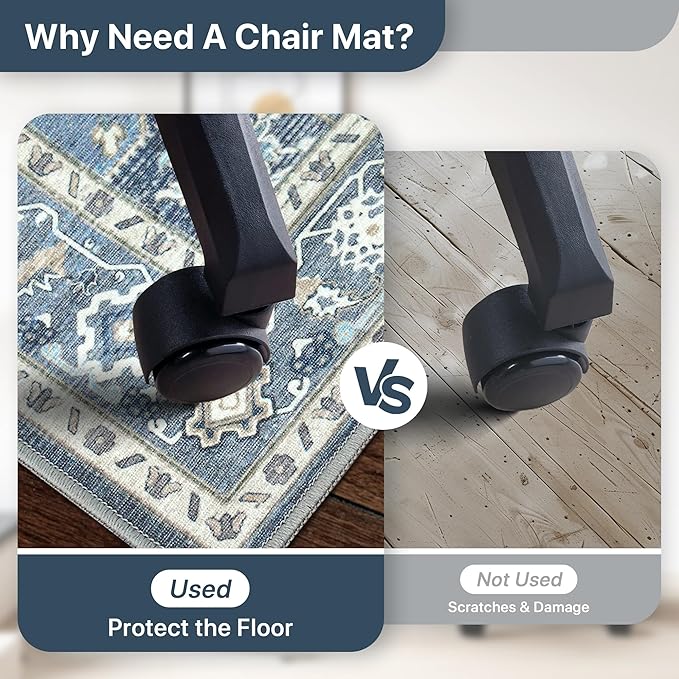 36"x48" Office Chair Mat for Hardwood Tile Floor, Under Desk Carpet Protector for Rolling Computer Chair Mat, Machine Washable Area Rug, Anti-Slip 1/5" Thick Low Pile Thin Vinyl Floor Mat, Navy