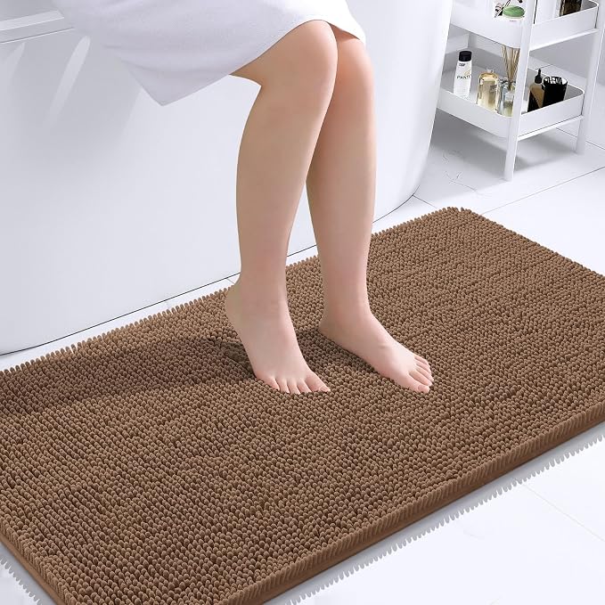 OLANLY Large Bathroom Rugs 40x24, Extra Soft Absorbent Chenille Bath Rugs, Rubber Backing Quick Dry, Machine Washable Bath Mats for Bathroom Floor, Tub and Shower, Home Decor Accessories, Mocha