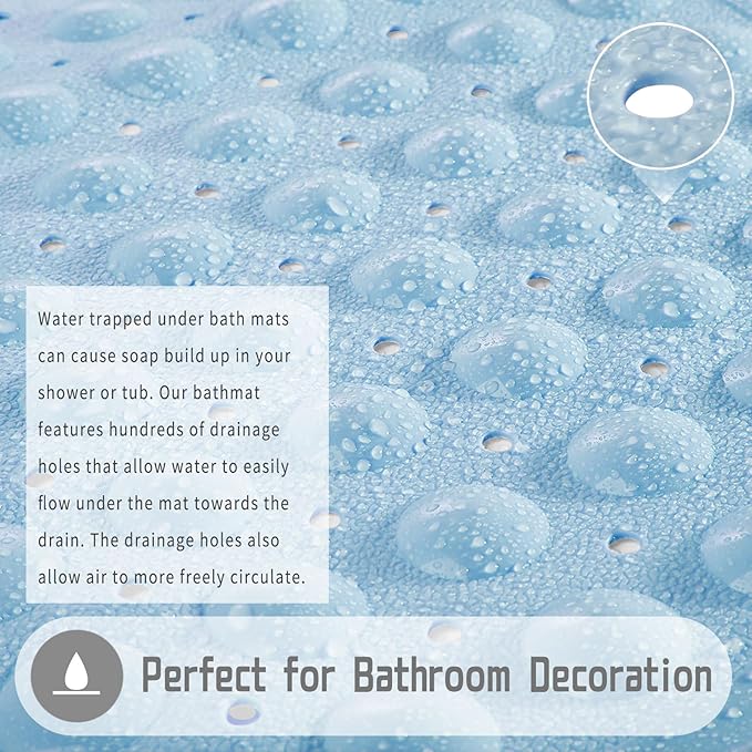 Yimobra Non Slip Bathtub Mat 40 x 16 Inch, Extra Long Shower Mat with Drain Holes, Machine Washable Baby Bath Mats, Strong Suction Cups for Bathroom Floor, Blue