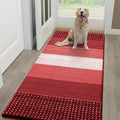 Kitinjoy Indoor Outdoor Door Mat, 59x24 Non-Slip Absorbent Dirt Trapper, Low-Profile Washable Inside Entrance Front Floor Mat, Sturdy Soft Entry Dotted Ombre Doormats for Entryway, Burgundy