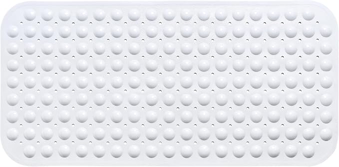 Large Non-Slip Bathtub & Shower Mat 31 inch x16 inch (Smooth/Non-Textured Tubs Only) Safe, Clean, Machine-Washable, Superior Grip&Drainage, Vinyl, Opaque White, Medium
