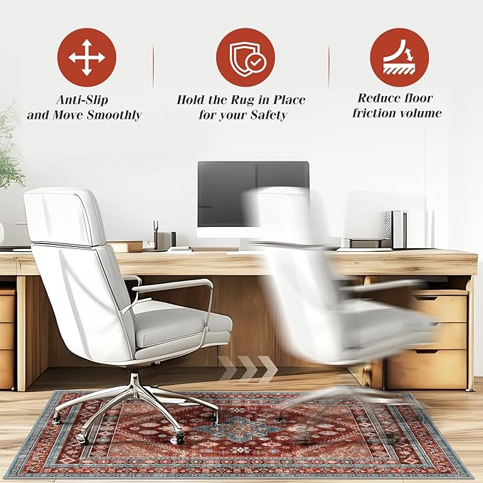 Office Chair Mat for Hardwood Floor & Tile Floor,36"X 48" Heavy Duty Desk Chair Mat for Hard Floors, Under Desk Rug for Rolling Computer Chair,Anti Slip,Low Pile Carpet Floor Protector-Brown Red