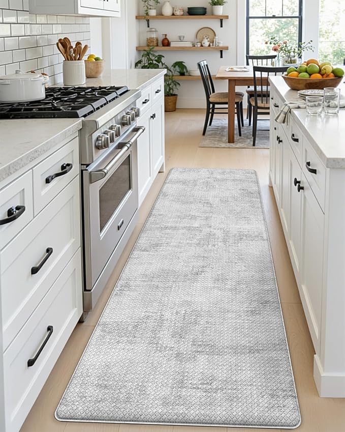 DEXI Kitchen Mats Cushioned Anti Fatigue, 23x59 Floor Padded Runner Rug Non Slip, Waterproof Standing Comfort Memory Foam for Front Sink Laundry, Light Grey