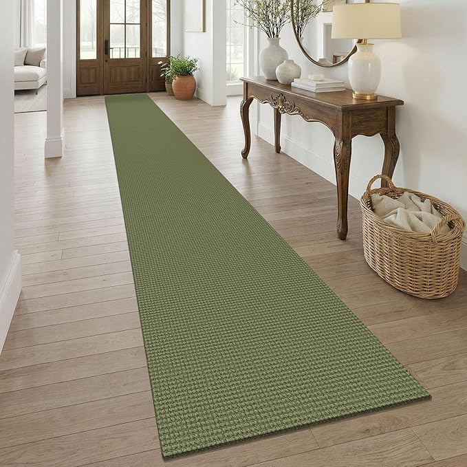 KOZYFLY Braided 2.5'x20' Runners Rugs for Hallway, Extra Long Washable Runner Rug, Woven Non Slip Kitchen Runner, Cotton Entryway Rug, Floor Carpet for Entry, Aisle, Hall, Olive Green/Earthy Green
