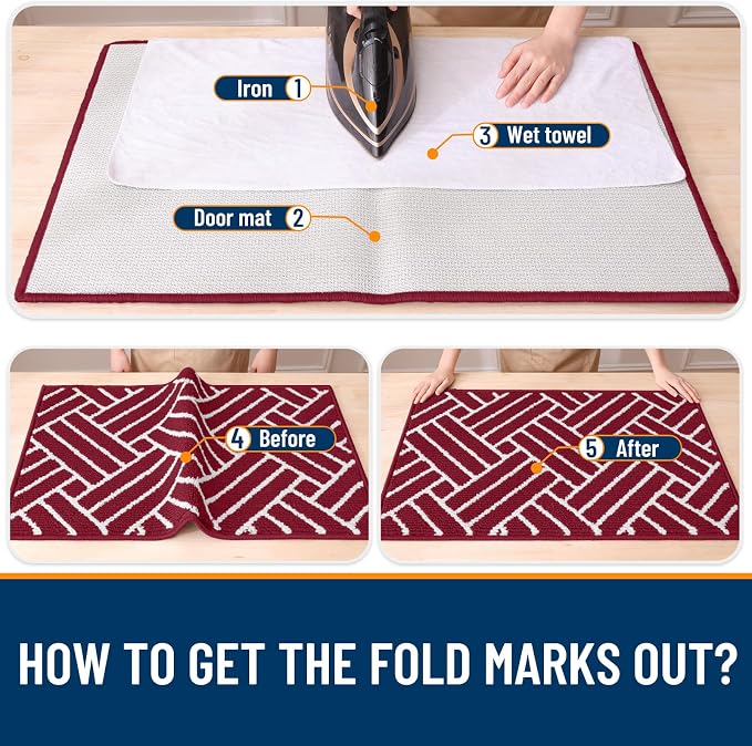 OLANLY Indoor Door Mat, 36x24 Inch, Dirt Resistant and Absorbent, Non-Slip Rubber Backing Floor Mats, Easy Clean Low-Profile Doormat for Entryway, Front Door, and Inside Entrance, Burgundy