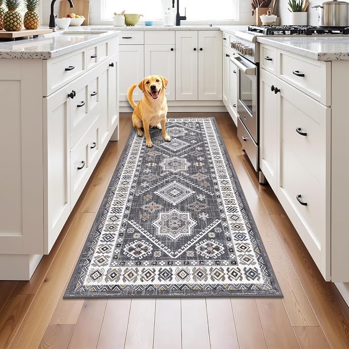 HEBE Washable Kitchen Rugs Runner 24"x60", Non Slip Hallway Runner Rug, Low Pile Entryway Rug Laundry Room Mat Kitchen Carpet Runners for Hallways, Bathroom, Laundry, Bedside Rug