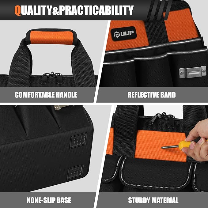 UUP Heavy Duty Tool Bag 18-Inch, 16-Pocket Portable Soft Tool Box Organizer Storage, Handle Tactical Carry Tote Empty Toolbox with Large Zipper, Father Day Dad Men Gift for Mechanic Engineer, Orange