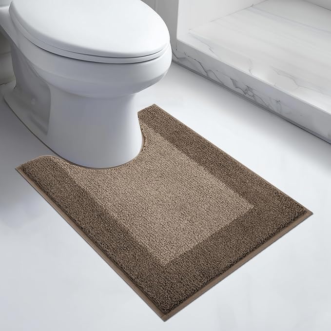 anllugs Bathroom Rugs U-Shaped 20" x 24", Non-Slip Extra Soft Absorbent Bath Rugs, Machine Washable Quick Dry Bath Mats for Toilet Base, Grayish Brown & Coffee