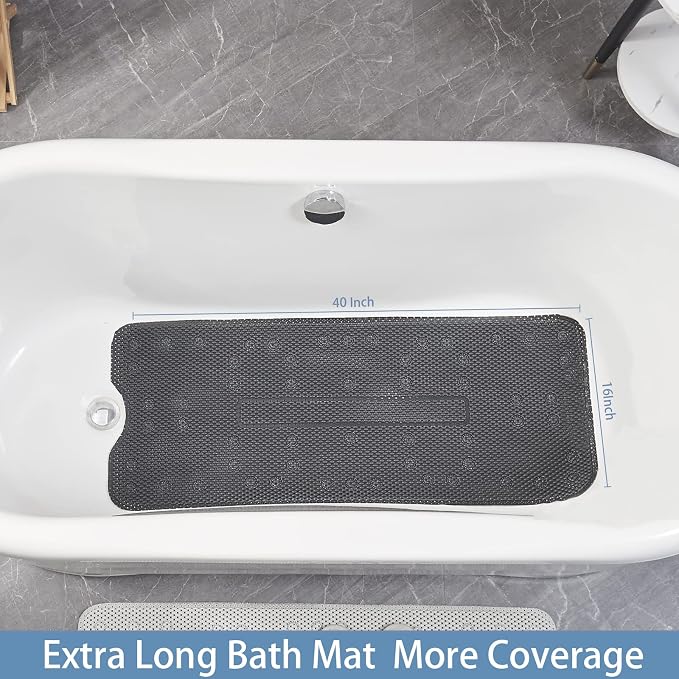 Webos Soft Bathtub Mat Non Slip: Memory Foam Shower Mat with Suction Cups for Bathroom Inside Tub 40X16Inch (Black)