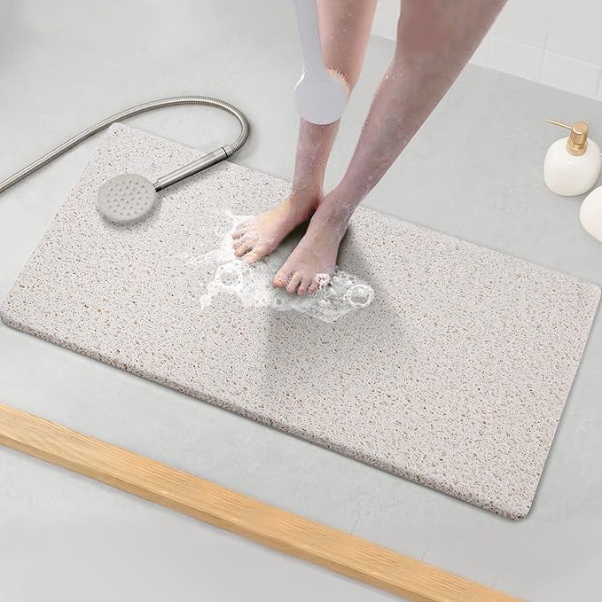 Asvin Soft Textured Bath, Shower, Tub Mat, 35x16 Inch, Phthalate Free, Non Slip Comfort Bathtub Mats with Drain, PVC Loofah Bathroom Mats for Wet Areas, Quick Drying