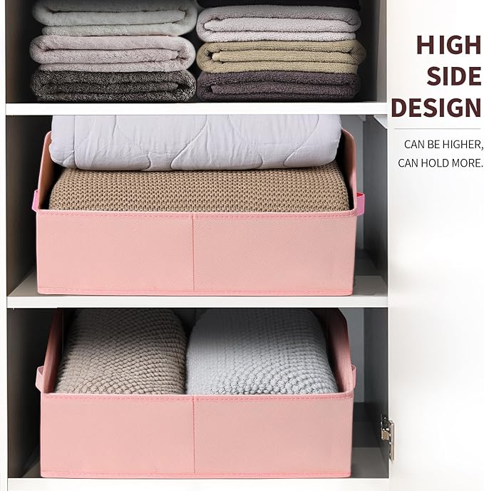 Homsorout Closet Baskets for Shelves Trapezoid - Decorative Storage Baskets with Handle, Closet Bins for Organization, Shelf Storage Bins for Clothes, Books, Home, Office, 3 Pack, Pink