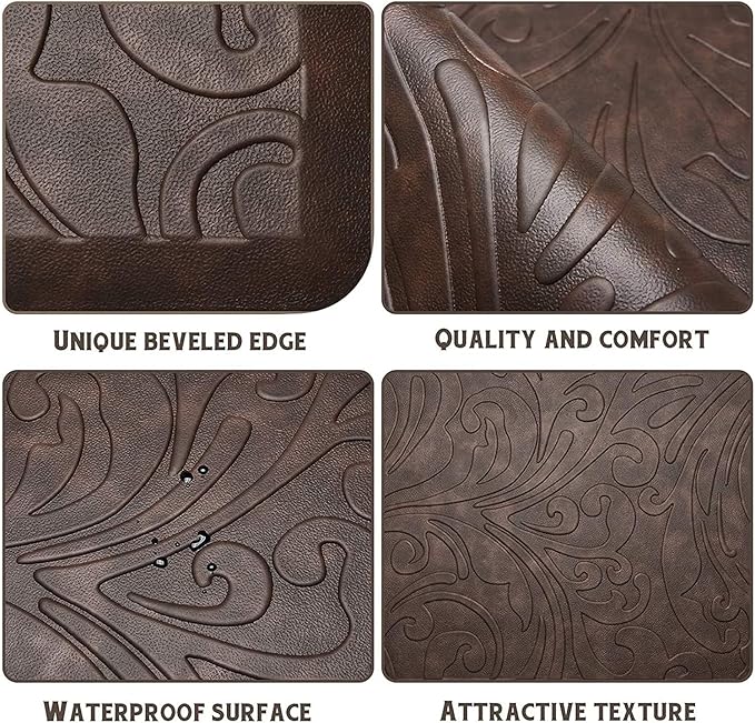 KMAT 2PCS Kitchen Mat Cushioned Anti-Fatigue Floor Mat,Waterproof Non-Slip Standing Mat,Ergonomic Comfort Floor Mat Rug for Home,Office,Sink,Laundry,Desk(17.3"x28"+17.3"x28",Brown)