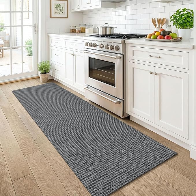 KOZYFLY Runners for Hallways 2x6 ft Washable Kitchen Runner Non Slip Rubber Backed Hall Runners Cotton Entryway Runner Rugs Floor Carpet for Indoor Backdoor Bedroom Kitchen, Grey/Dark Grey