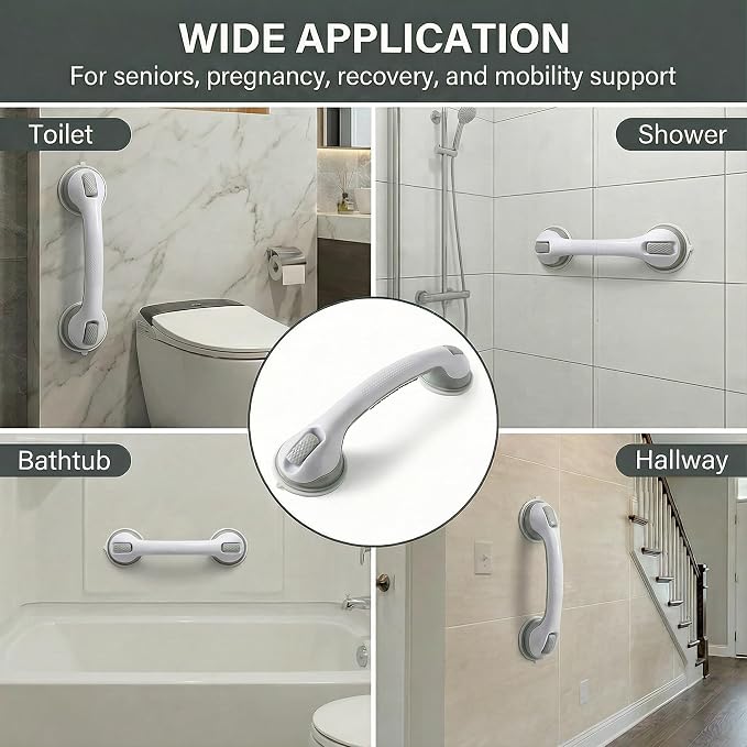 Shower Grab Bars for Seniors, Upgraded Bar with Powerful Suction, 15.8in Shower Handles for Elderly Suction, Removable Bathroom Handles for Elderly, Shower Safety Bars for Seniors on Smooth Surfaces
