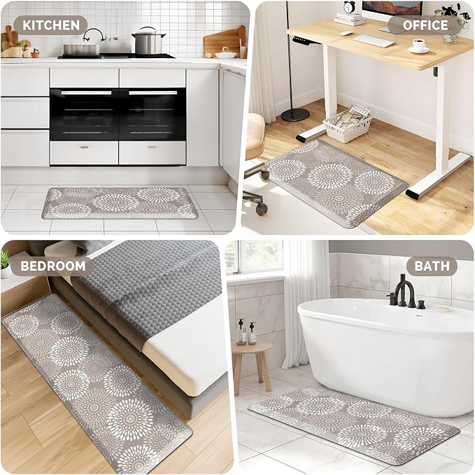 LuxStep Kitchen Mat Waterproof Kitchen Rugs for Floor Cushioned Anti-Fatigue Mat Non-Slip Standing Desk Mat Comfort Floor Mats for House Sink Office 17.3" x 39" Khaki