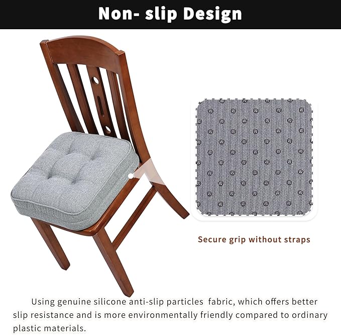 GOFORIT Chair Cushions Set of 2,Tufted Shredded Memory Foam Chair Pads, Non-Slip Seat Cushions with Removable Cover, 16'' x 16'', 2 Pack,Grey
