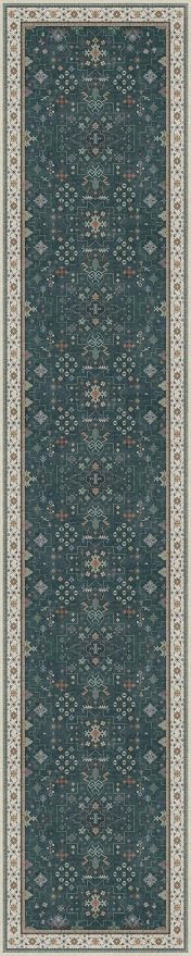 Hazo Haus Vintage Dark Green 2x10 Hallway Runner Rug - Modern Boho Eclectic Floral Pastel, Washable Low Pile Non-Slip Extra Long Runner Rugs for Kitchen, Bedroom