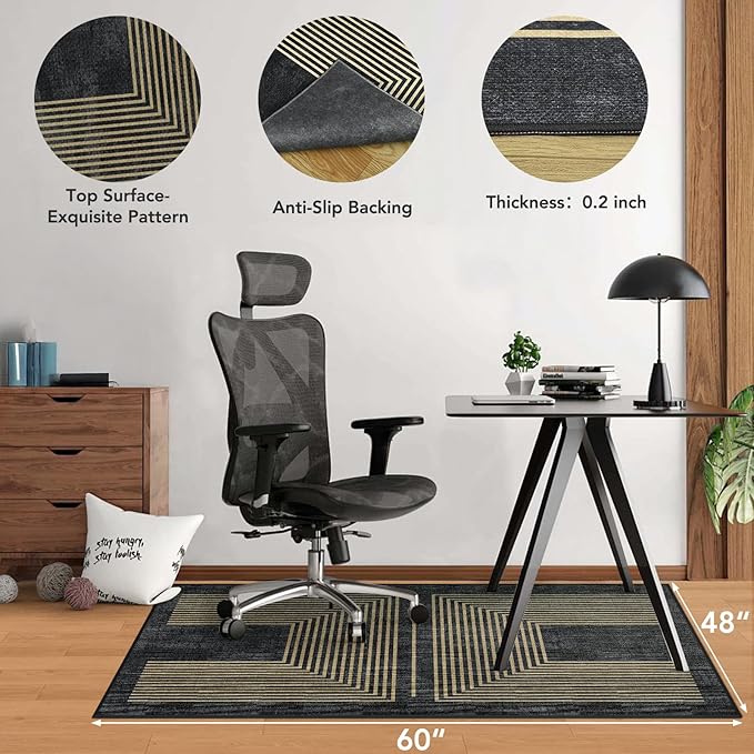 Office Chair Mat for Hardwood Floor&Tile Floor,48"X 60" Heavy Duty Desk Chair Mat for Hard Floors,Under Desk Rug for Rolling Computer Chair,Anti Slip,Low Pile Carpet Floor-Geo Black