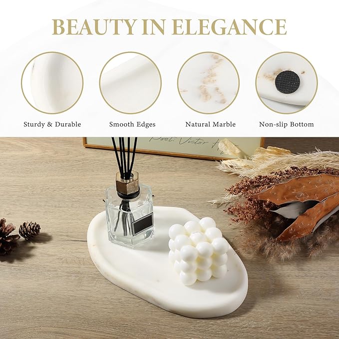 Koville Luxurious White Marble Vanity Tray, Cloud Shape Serving Stone Key Tray for Home Decor, 10"x7" Bathroom Marble Storage Trays, Stone Plate Holder for Perfume and Jewelry (Oriental Calacatta)