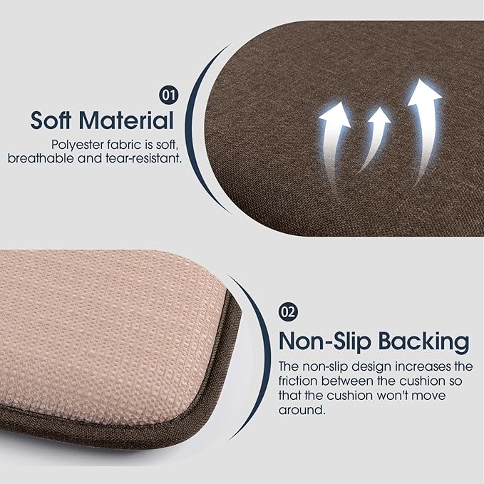 TushGuard Chair Cushions, 4 Pack Memory Foam Chair Pads, Seat Cushion, Kitchen Chair Cushions Set of 4, Anti-Slip Backing & Fixed Straps,Brown