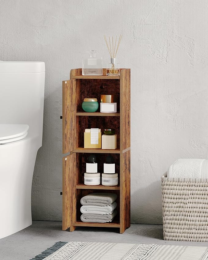 Hzuaneri Bathroom Storage Cabinet, Small Corner Floor Cabinet with 2 Doors and Adjustable Shelf, Narrow Toilet Paper Cabinets, Bathroom Organizer for Small Spaces, 7.9"D x 9.8"W x 29.5"H Rustic Brown
