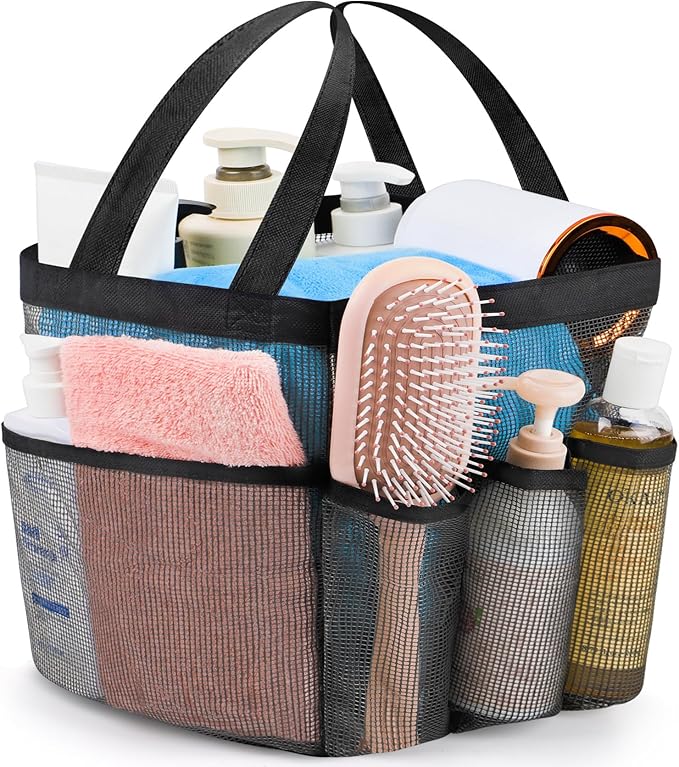 Attmu Mesh Shower Caddy Portable for College Dorm Room Camping Essentials, Shower Caddy Dorm with 9-Pockets, Large Capacity Hanging Basket Bathroom Bag for Toiletry, Swimming, Gym, Camp, Beach
