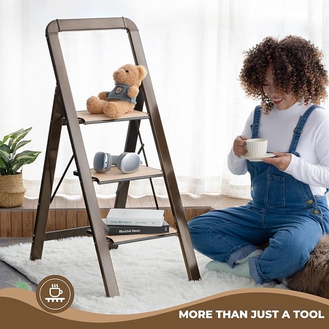 3 Step Ladder Folding Step Stool for Adults Portable Folding Step Ladder with Anti-Slip Pedals for Home,Kitchen,Office