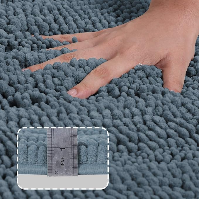 Turquoize Turquoize Large Size 59inch by 20inch Luxurious Shaggy Chenille Bath Mat Non-Slip Soft Polyimide and Polyester Runners for Bathroom Water Absorbent Machine-Washable Shag Bath Mat,Stone Blue