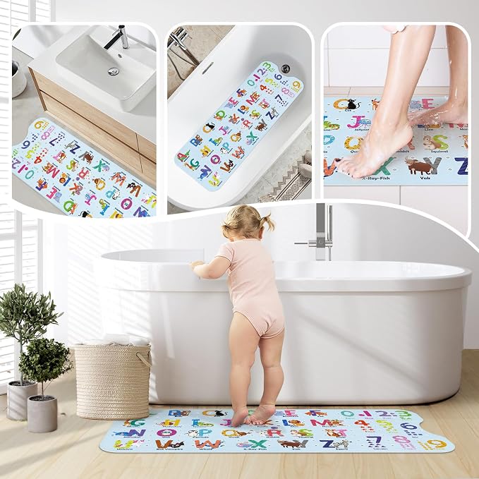 SHUCHING Baby Bath Mat for Tub Non Slip-40 X 16 Inch, Kids Bathtub Mat Mold Free, Shower Mat Anti Slip for Bathroom, Machine Washable, Alphabet