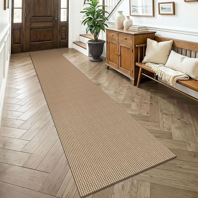 KOZYFLY Boho 2x14 Runners Rugs for Hallway, Long Washable Runner Rug, Woven Non Slip Kitchen Runner, Farmhouse Entryway Rug, Floor Carpet for Entry, Aisle, Hall, Orange Beige/Tan/Brown
