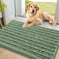 Smiry Dog Door Mat for Muddy Paws 36x24, Absorbent Dirt Trapper, Non-Slip Washable Chenille Entryway Rug for Inside Floor, Olive Green, Layered Pattern
