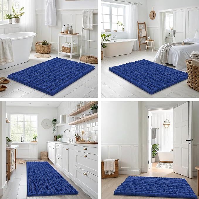Smiry Bathroom Rugs Mat 24x16, Extra Soft Absorbent Chenille Bath Rugs, Non Slip Rubber Backing Machine Washable Quick Dry Bath Mats for Bathroom Floor, Tub, Shower, Home Decor Accessories, Royal Blue