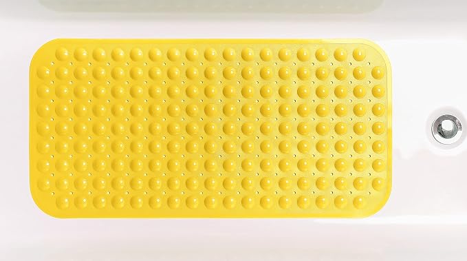 Large Non-Slip Bathtub & Shower Mat 31”x16” (Smooth/Non-Textured Tubs Only) Safe, Clean, Machine-Washable, Superior Grip&Drainage, Vinyl, Opaque Yellow